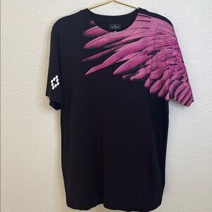 Marcelo Burlon Black Tee with Pink Wing Design